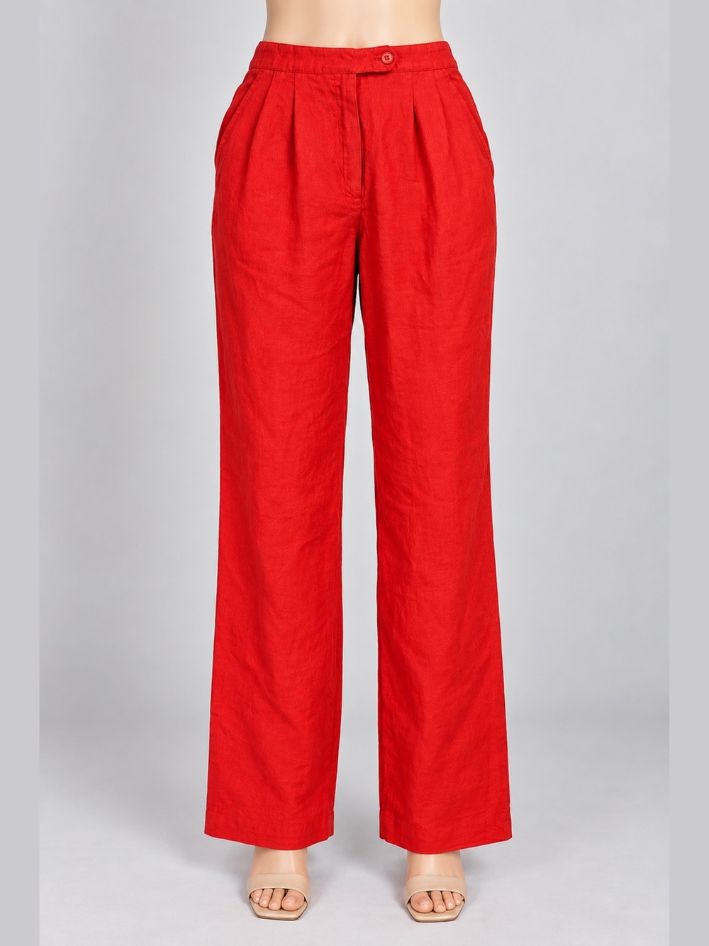 Vintage Alex Red Linen Pants High Waist Size 6 27” Inseam
